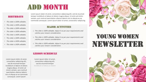 One Page Young Women Newsletter PowerPoint Template