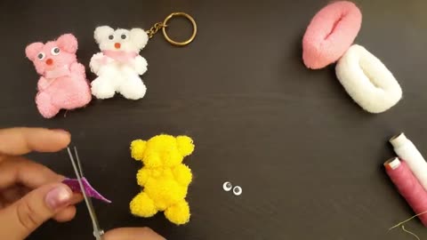 Teddy Bear keychain From hair Rubber Band