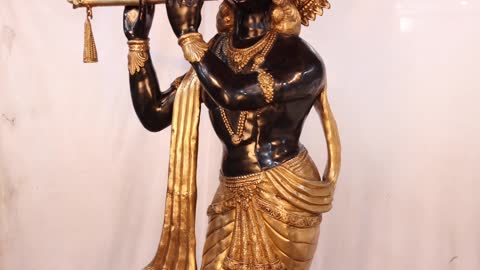 79" Super Large Murli Krishna Adorned With Long Scarf In Brass | Exotic India Art