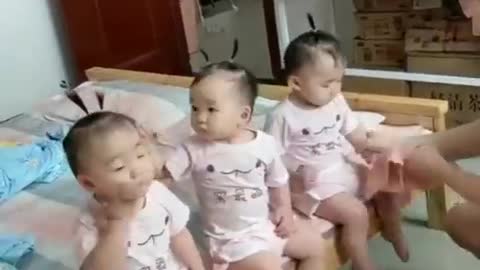 funny triplet baby video 😂amazing triplets 😂when you have Three cute naughty kids