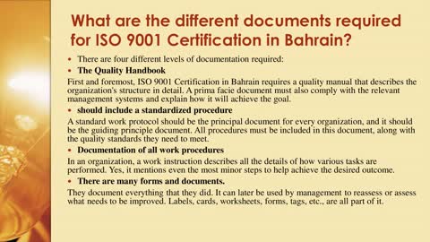 What are the documentation requirements for ISO 9001 Certification in Bahrain