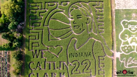 Caitlin Clark Corn Maze At County Line Orchard Tour Celebrating Women's Sports 4K Drone Footage