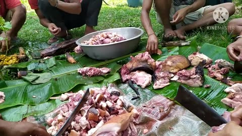 Jungle Village Tribe people cooking Meat| Pork and eating