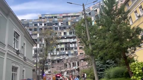 A walk to a damaged children's hospital in Kiev.