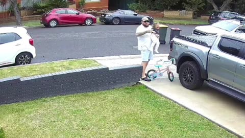 Kid Crashes Bike Into Pickup