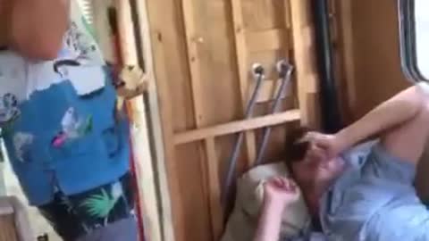 Nsfw sleeping guy hit with banana, nut shot