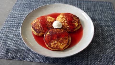 Cornbread Pancakes with Fresh Strawberry Syrup