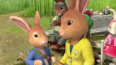 Peter Rabbit camping by the lake cartoon for kids