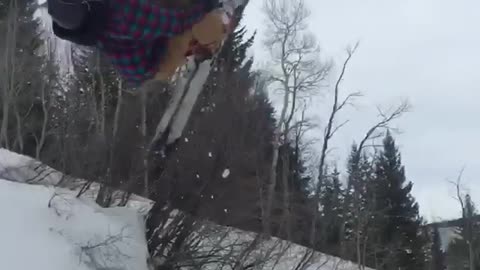 Orange goggles plaid shirt ski flip