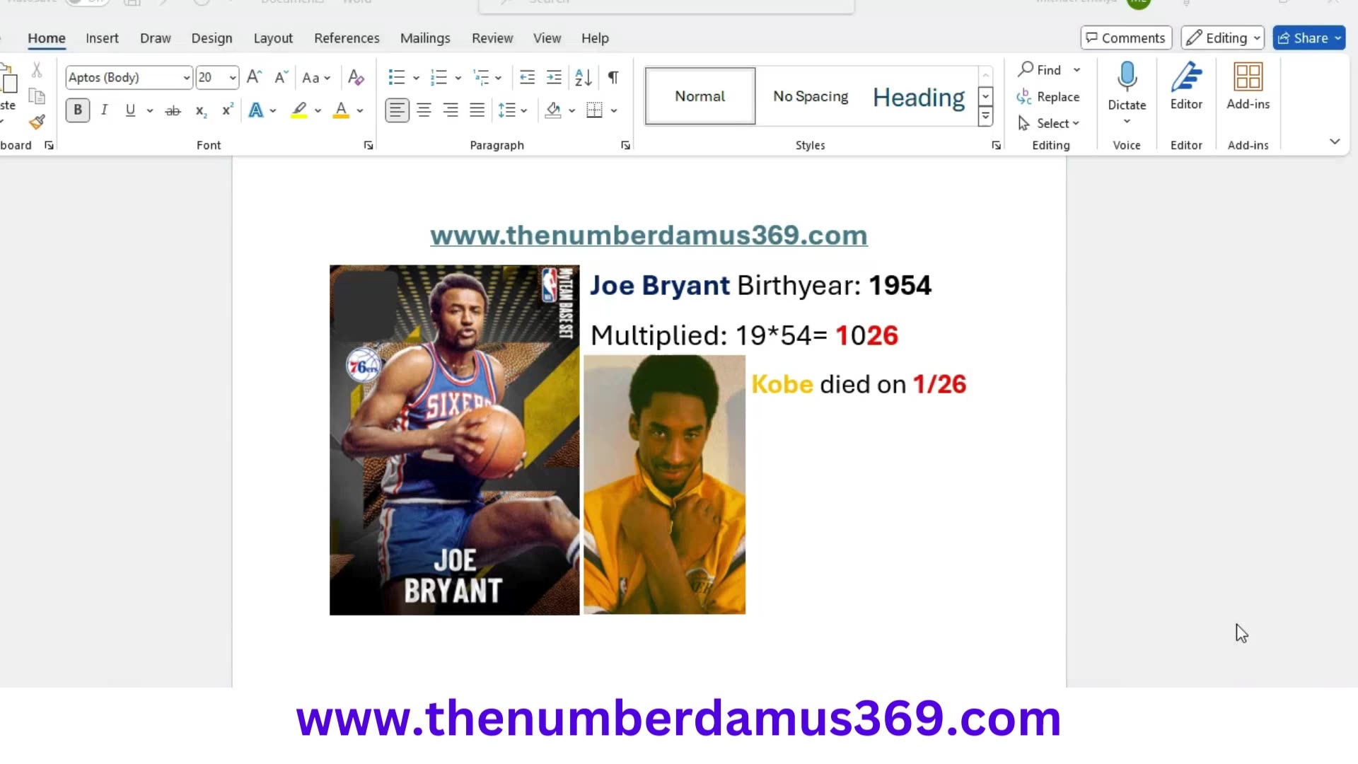 Joe Bryant Birthyear X’s to Kobe Bryant Death Date