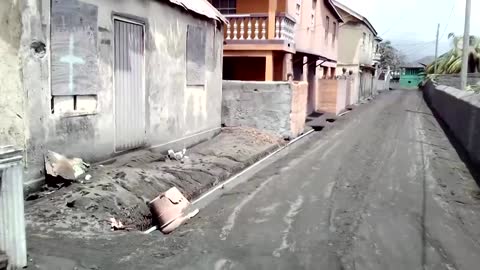 St Vincent covered in grey volcanic ash and rain