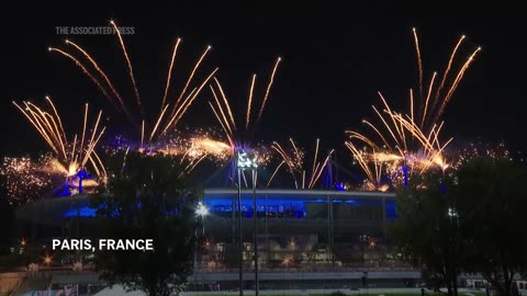 Fireworks mark the end of the closing ceremony of the Paris Olympics