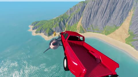 Beamng Drive - Cars Jump into Scary Sharks - Fun Stunts Jumps Crash Compilation