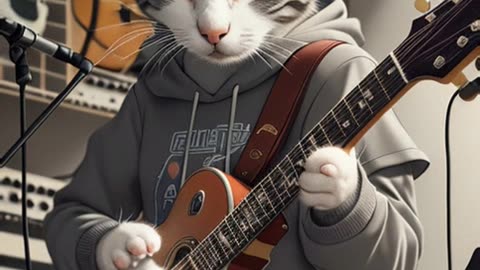 ✅The cat plays guitar. 3D animation. Futuristic Video. #cat #Fancy #guitar #animation