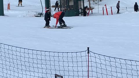 Boy Forgets How to Brake on Bunny Hill