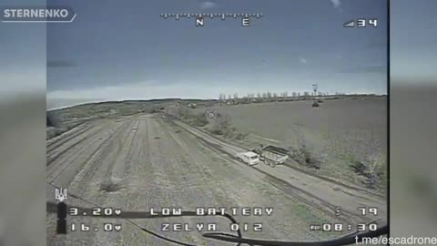 Ukraine war footage : FPV kamikaze drone destroys Russian military transport vehicle