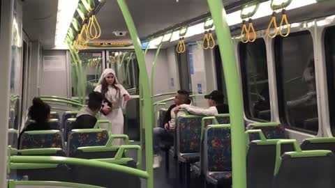 Funny halloween prank in the bus.