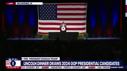 Donald Trump takes shots at Bidan. Desantis during lincoln Dinner in Lowa.