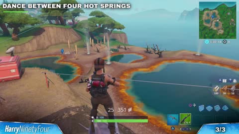 Dance Between Three Ice Sculptures, Dinosaurs & Four Hotsprings - Fortnite (Season 8 Challenge)