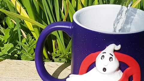 Magic gift blue mug chameleon "Ghostbusters". Cup made of polymer clay by AnneAlArt