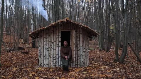 Building Warm Cozy Bushcraft Survival Shelter