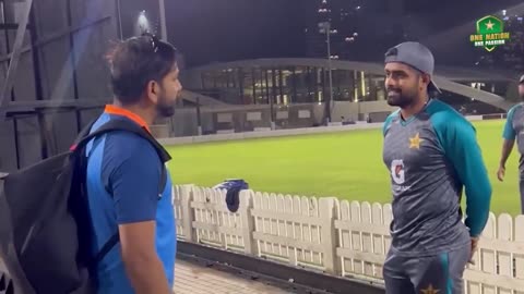 Babar Azam interacts with Rohit Sharma