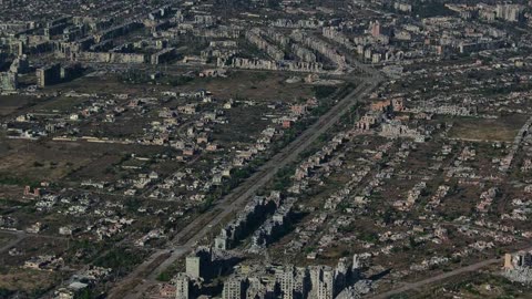 A bird's eye view of Bakhmut, completely leveled