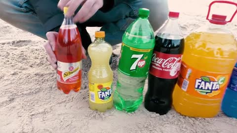 Eruption Big Volcano and Spiral Worm From Coca-cola,Fanta , Mirinda and MENTOS