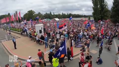 AUSTRALIA: Vaccine mandate protesters have again gathered in Canberra, taking their demonstration to Parliament House.