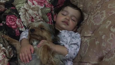 Dog preciously falls asleep with sleeping baby