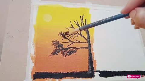 Draw The Shadow Of The Leaves Of A Big Tree In The Setting Sun