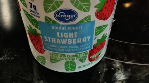 Eating Kroger Light Strawberry Lowfat Yogurt, Dbn, MI, 10/3/23