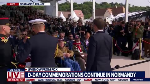 WATCH_ D-Day ceremony in Normandy at Omaha Beach, Macron awards veterans _ LiveNOW from FOX