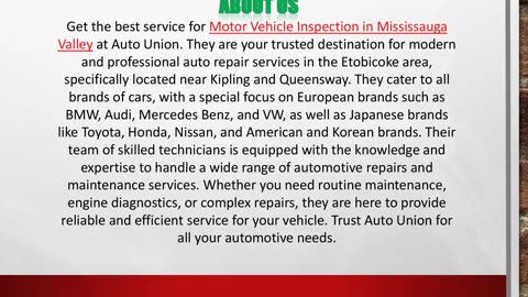 Motor Vehicle Inspection in Mississauga Valley