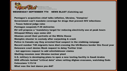 Wednesday, September 7, 2022 News Blast #Enoch #NewsBlastReading #NBR