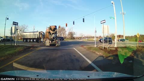 Cement Truck Slams Red Light Runner