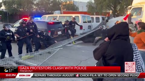 Protesters clash with police outside Tesla factory in Fremont