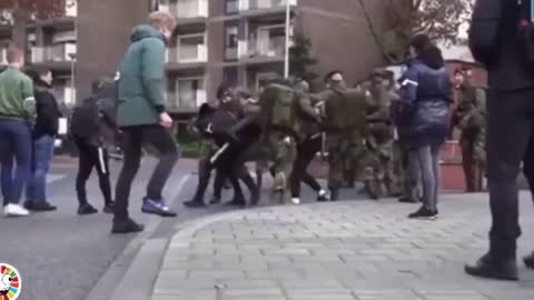 Military in Holland is on the Street Helping Police to Arrest Protesters