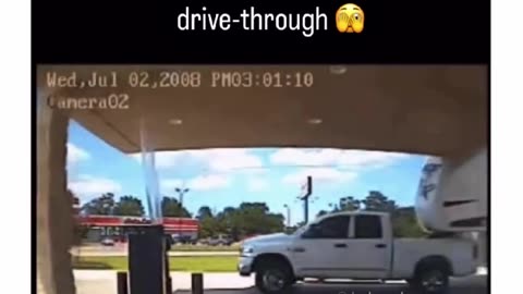 Driver miss judges the hight of the drive thru