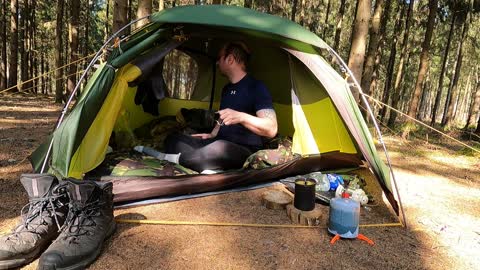 Cheers. Coffee time in the tent while wildcamping