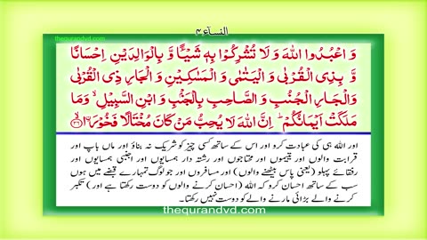 Holy Quran-Para 5 - Juz 5 W-al-muḥṣanat HD Quran Urdu Hindi Translation