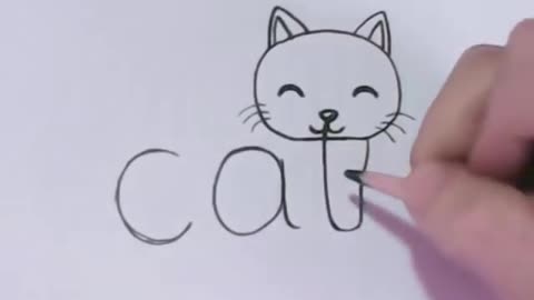 Learning step by step for kid: how to turn Words Cat Into a Cartoon Cat.