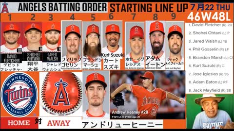 7月22日木曜のエンジェルス大谷翔平対ミネソタツインズ前田健太July 22nd Thursday Angels Shohei Ohtani vs Minnesota Twins Kenta Maeda