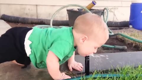 Funny Baby's Reactions When Playing With Water