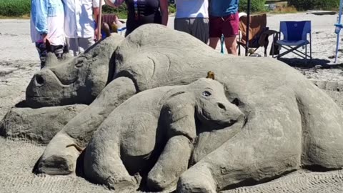 🦏 "Mesmerizing Rhino Sand Sculpture Timelapse!"