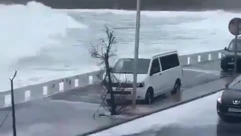 Powerful winds caused substantial waves along the Gipuzkoa coastline in Spain