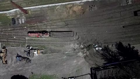 Drone shows shelled railway in Ukraine's Donetsk region