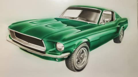 Airbrush rendering of Bullitt the 1968 mustang