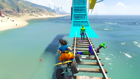 GTA 5 Crazy Ragdolls | Spiderman by Quad Bike On Rainbow Spiders Bridge (Spider Shark Jumps)