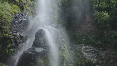 Waterfall with little stones in a temperate forest.